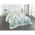 thumbnail image 2 of Ambesonne Flower Quilted Coverlet 3 Pcs, Poppy Flora Windy Day, King Size, White Teal, 2 of 4