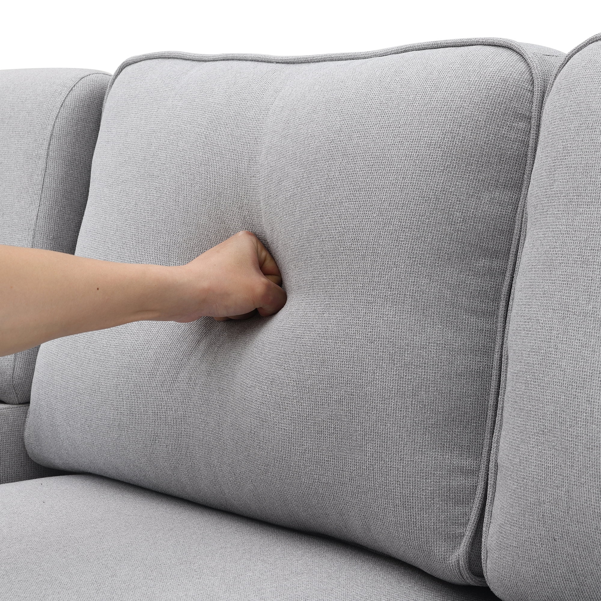 Leumius 104" Sectional Sofa, Modern Linen Fabric 4-Seater Sofa Couch with 4 Pillows, Minimalist Style Couch for Living Room, Apartment, Office, Light Gray