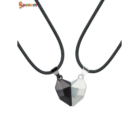 Spencer 1 Pair Magnetic Love Matching Necklace for Couples, Two Souls One Heart Pendant Necklaces Distance Faceted Charm Lover Necklace (Black)