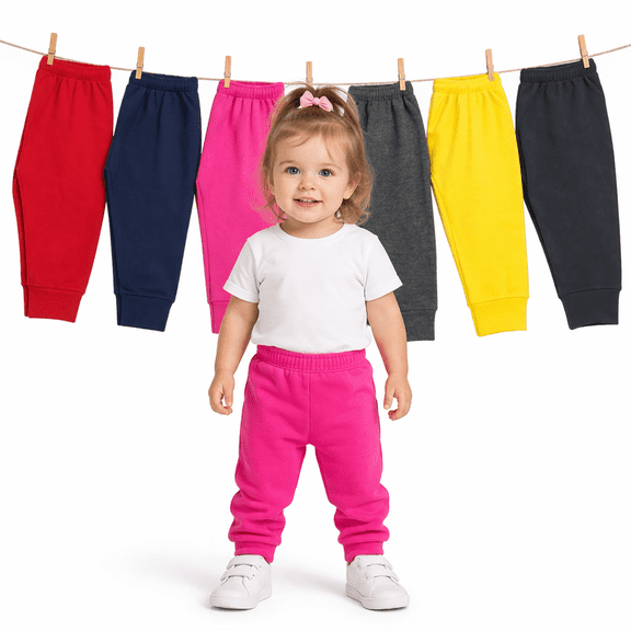 Paquete con 6 Pantalones Suaves para Bebé Niña combinación de colores fuertes, Baby Planet México, Talla 2 a 4 Años, 100% Algodón.