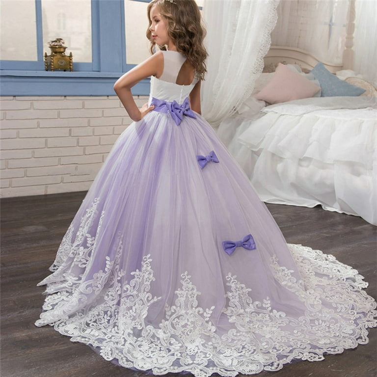 Cute Evening Kid Dresses Girls Princess Dress Lace Flower Long