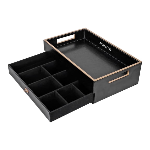 HOMIVA Premium Black Leatherette 8-Compartment Pull-Out Drawer Organizer