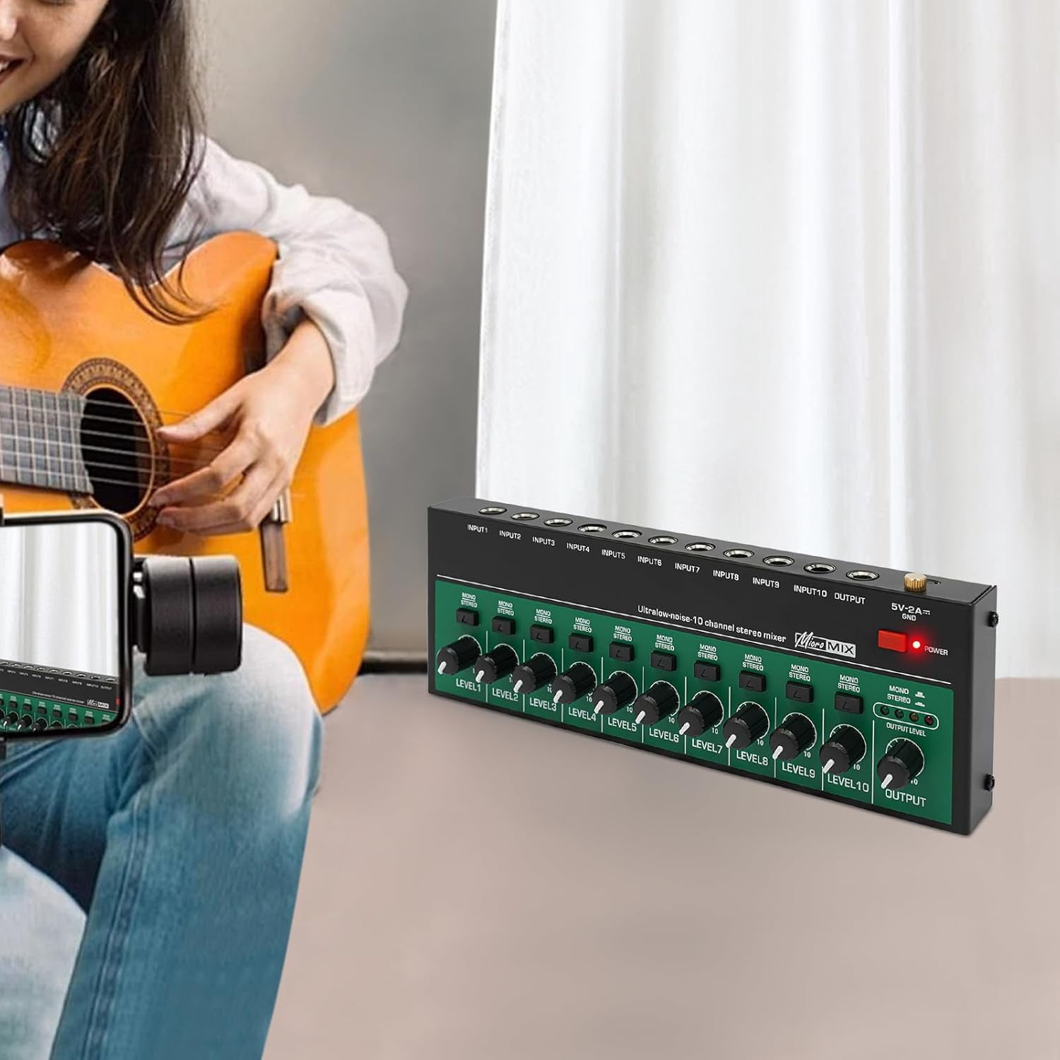 10 Channel Audio Mixer, Mini Music Mixer, DJ Mixers Stereo Mono Switching High Compatibility for KTV Private Rooms Recording Studios