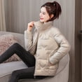 thumbnail image 3 of Chaqueta de algodón gruesa sin lavado con cara brillante para mujer, chaqueta de algodón corta y holgada, chaqueta de cuello alto, chaqueta de algodón de plumón para mujer, 3 of 5
