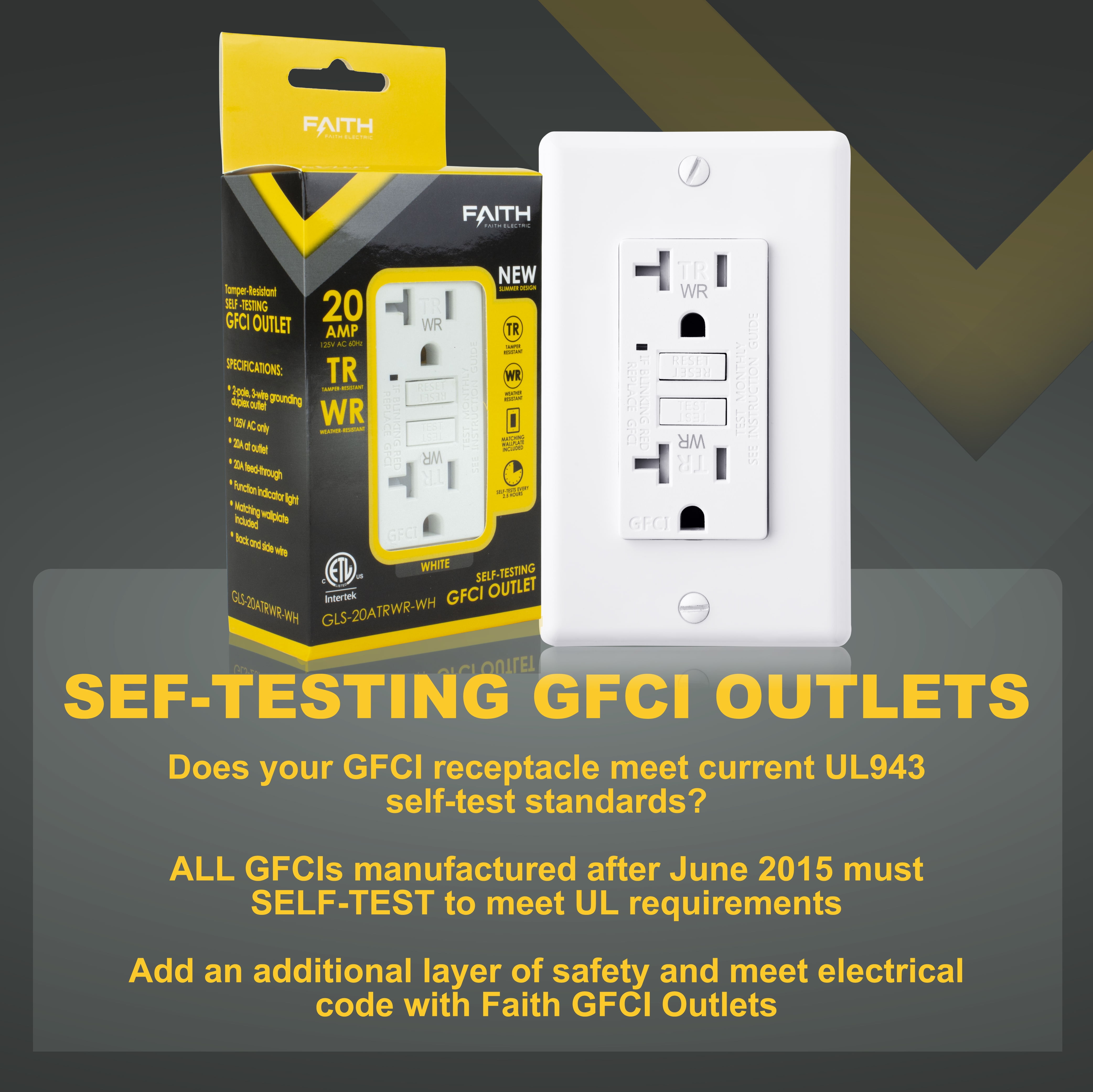 Faith [5-Pack] 20A Outdoor GFCI Outlets Slim, Weather and Tamper-Resistant GFI Duplex Receptacles, Self-Test WR TR Ground Fault Circuit Interrupter with Wall Plate, ETL Listed, White
