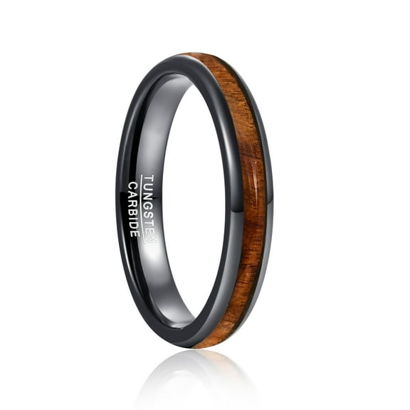 4mm Black Tungsten Rings for Men Women Koa Wood Inlay Wedding Band Engagement Ring