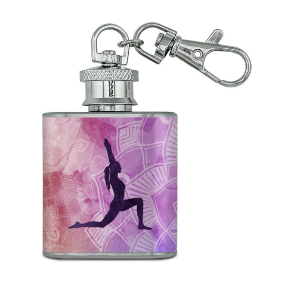 High Lunge Crescent Variation Yoga Pose Stainless Steel 1oz Mini Flask Key Chain