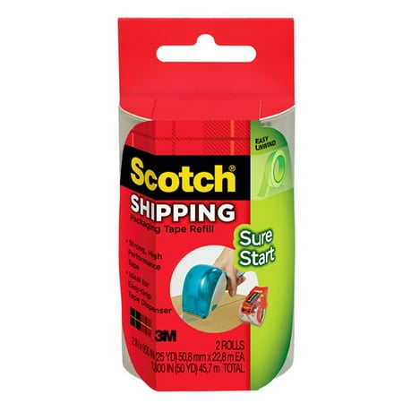 Scotch Sure Start Shipping Tape, 1.88 in. x 900 in, 2 Refill Rolls for DP-1000 Dispenser/Pack