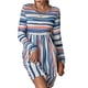 thumbnail image 1 of Vestido de manga larga con cuello redondo, estampado de rayas, hasta la rodilla, vestido informal de línea A para otoño, 1 of 8