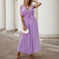 thumbnail image 7 of Summer Saving Wycnly Womens Dresses Wedding Guest Elegant Pleated Swing Tie Ruffle Sleeve Maxi Dresses Solid V-Neck Sleeveless Long Summer Dress Purple l Under $5, 7 of 7