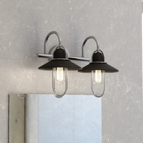 Galena 18 in. Wide 2-Light Matte Black and Satin Nickel Nautical Coastal Bathroom Vanity Light Fixture, Wall Sconce