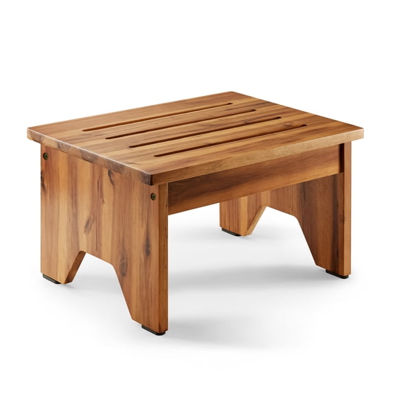 TIDITA 9” Wooden Step Stool for Adults, Assemble Required, Sturdy 300LBS | Solid Acacia Wood, Reinforced Joinery, Non-Slip, Small Step Stool, Slatted Surface, Multi-Purpose Use, Easy Assembly