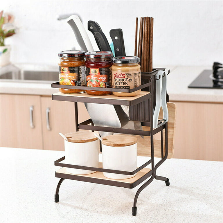 2-Tier Standing Spice Rack Kitchen Bathroom Countertop Storage Organizer  Shelf Pantry Holder