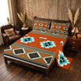 thumbnail image 2 of Manfei Southwestern Aztec Bed Sheets, Bohemian Rust Turquoise Fuul Size Sheets, Reversible 4-Piece1 Flat Sheet + 1 Fitted Sheet + 2 Pillowcases, 2 of 6