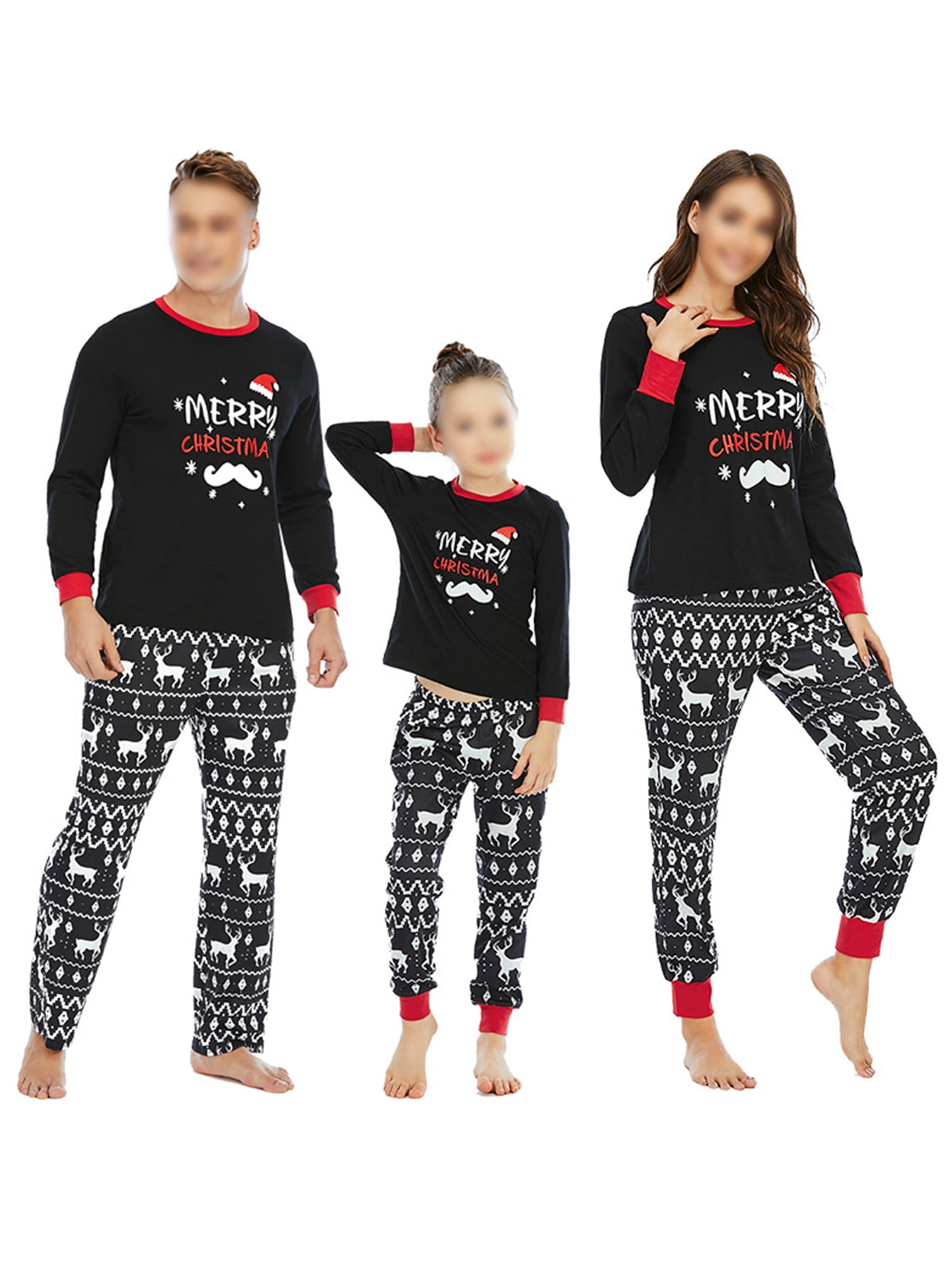 Aibrou Matching Christmas Pyjamas for Family Merry Xmas Printed Long Sleeve Long Pants Pajamas Set Sleepwear Outfits for Dad Mom Kids