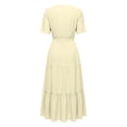 thumbnail image 4 of Ayolanni Short Sleeve Women Summer Dresses V Neck Solid A-Line Maxi Dress Beach Casual Knit Elegant Long Dress with Pockets Yellow XXXL, 4 of 6