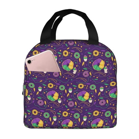 Insulated Lunch Bag for Women Men - Mardi Gras and Donuts Leakproof Cooler Lunch Box for Women Men  Lunch Tote Bags for Work School Picnic Travel