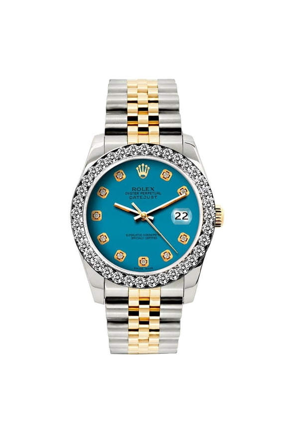 Pre-Owned Rolex Datejust 26MM 6917 Blue Diamond Dial Diamond Bezel Two Tone Yellow Gold Jubilee Bracelet 1.2ct