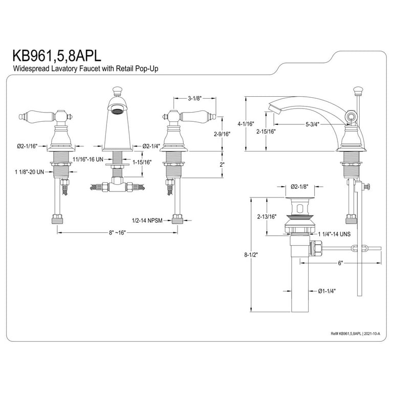 Kingston Brass KS4986ZX Modern Millennium 8 In. Widespread Lavatory Faucet With Brass Pop Up