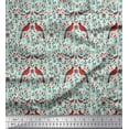 thumbnail image 1 of Soimoi Green Silk Fabric Leaves,Berries & Bird Folk Art Decor Fabric Printed Yard 42 Inch Wide, 1 of 3