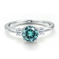 thumbnail image 3 of Gem Stone King 14K White Gold Blue Moissanite and White Topaz Engagement Ring for Women | 1.28 Cttw | Round 6.5MM | Gemstone Birthstone | Size 8, 3 of 6