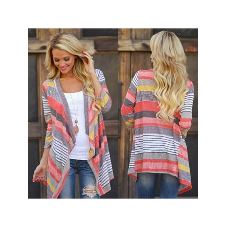 Red Sweater Jacket - Valentine’s Day Gift For Women, Womens Ladies 3/4 Long Sleeve Waterfall Red Kimono Cardigan, Knitwear Jumpers Sweater Coat Tops for Women, S