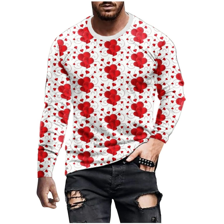 jsaierl Long Sleeve Shirts for Men 3D Heart Graphic Tee Casual