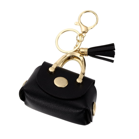 Uxcell Coin Purse Keychain, Cute Mini Handbags Purse Charm Keychain with Tassels, Leather Bag Charm Accessories for Women Girls Headset Bag Backpacks Decor, (Black)