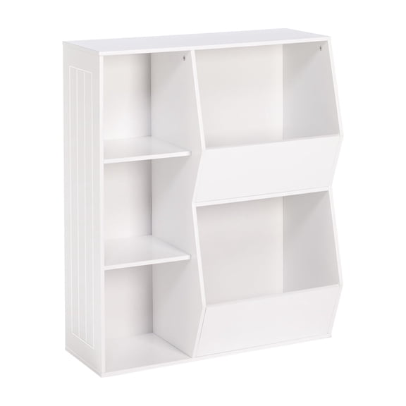 RiverRidge Kids Playroom Toy Organizer Bookcase with 3 Cubbies and 2 Storage Bins - White