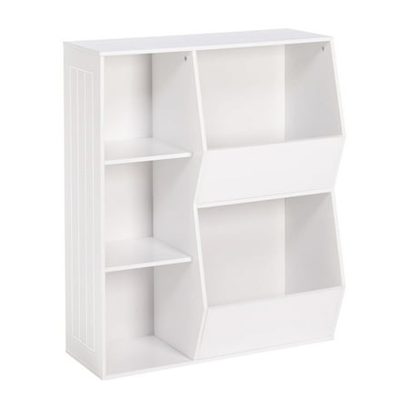 RiverRidge Kids Playroom Toy Organizer Bookcase with 3 Cubbies and 2 Storage Bins - White