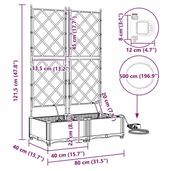vidaXL Garden Planters 1 pc Lattice Black 80 x 40 x 126 cm Plastic