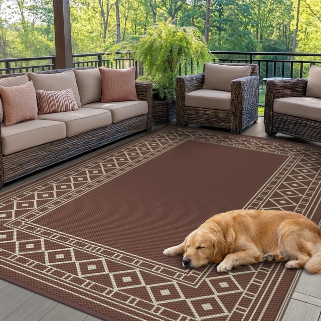 GENIMO 6'x9' Outdoor Rug for Patio, Reversible Plastic Waterproof RV Rugs, Clearance Large Mat, Porch, Camping, Picnic, Deck, Camper, Balco
