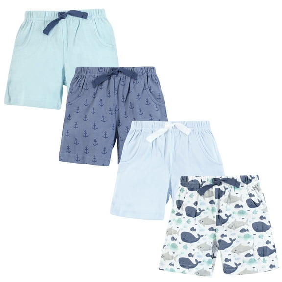 Hudson Baby Infant Boys Shorts Bottoms 4-Pack, Sea Friends, 0-3 Months