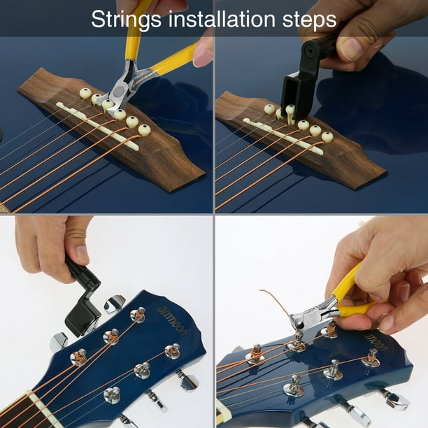 ammoon Kit d'outils de nettoyage d'entretien de réparation de guitare  comprenant une règle d'action de corde et un outil de mesure de jauge et un  ensemble de clés hexagonales et des fichiers