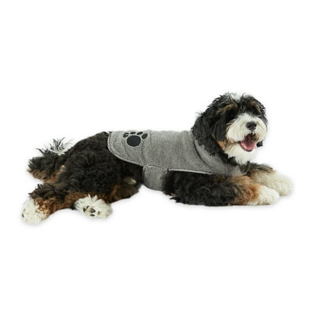 UPC: 0072456129079 | Gray Embroidered Paw Small Pet Robe 20×14