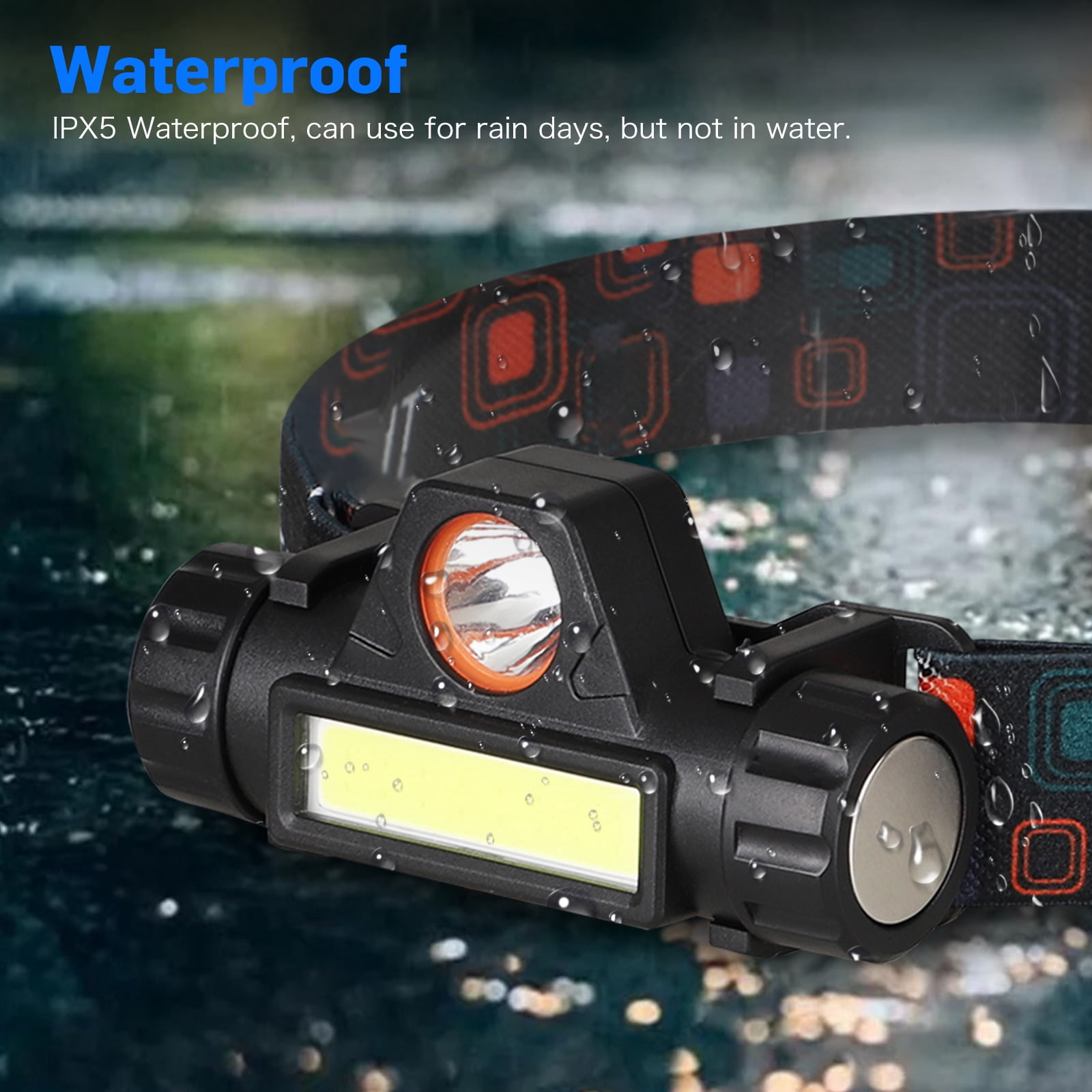 Headlamp Flashlight, Led Camping Headlight 500 Lumens USB Rechargeable Super Bright Head/2 Modes/Waterproof/Built in Batteries for Outdoors, Camping, Fishing,2 pack
