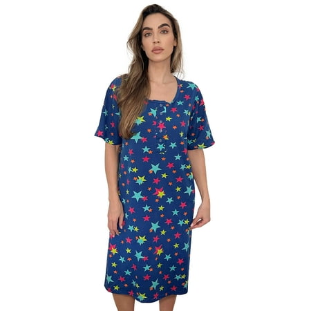 

Just Love Short Sleeve Nightgown Sleep Dress for Women (Royal - Multi Stars 1X)