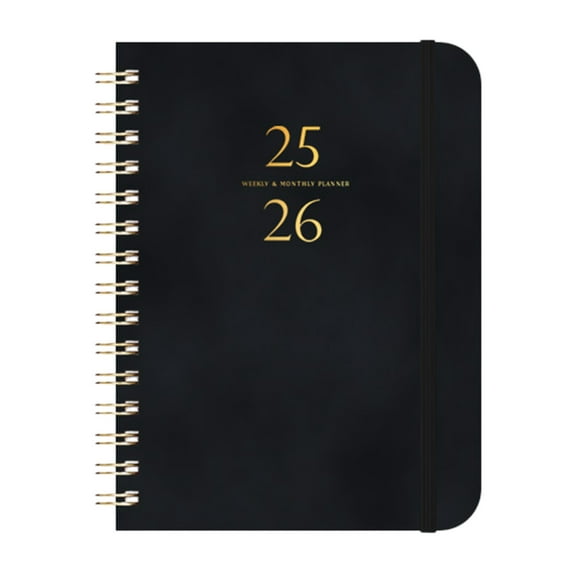 TZYUDK 2026 Planner Black Leather Cover July 2025 to December 2026 Schedule Organizer Daily Weekly Monthly Planner Notebook for Work School Goals A5 Size