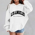 thumbnail image 2 of Telankuip Girls Oversized Hoodies Los Angeles California Letter Print Long Sleeve Hooded Sweatshirts Comfortable Casual Loose Soft Kid's Drawstring Pullover Tops with Pockets White 2-3 Years, 2 of 4