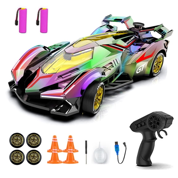 RC Drift Car, 2.4GHz 4WD Spray Remote Control Car, High Speed RC Sport Toy Cars Racing Vehicle with Two Batteries & Drifting Tires  for Adults