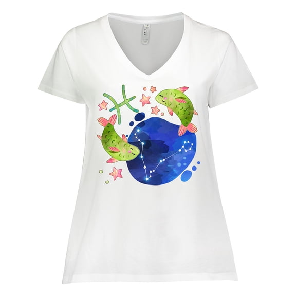 Inktastic Pisces Constellation Zodiac Sign Illustration Women's Plus Size V-Neck T-Shirt