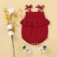 thumbnail image 4 of QUYUON Newborn Infant Ribbed Knit Rompers Toddler Baby Girls Spaghetti Strap Ruffle Flounce Knitted Jumpsuits One-Piece Bodysuits Outerwear Sweater Coat Red 70, 4 of 8