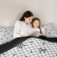 thumbnail image 4 of Manfei Love Heart Print Bow Tie Bedding Comforter Set 7-Piece for Kids Girls,Grey Plaid King Bedding Sets for Teens Women,Black Reversible,Microfiber Bedroom Decor, 4 of 7