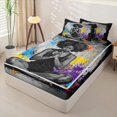 thumbnail image 2 of Castle Fairy Black Girl Yoga Meditation Zipper Full Size Comforter Sets with Fitted Sheet and 2 Pillowcases,Graffiti Splash Zipper Bedding Set,Black White,Grey Reversible,4pcs, 2 of 6
