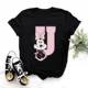 thumbnail image 3 of Camiseta de algodón para niños de Disney Minnie Mouse, divertida camiseta con estampado de 26 letras mayúsculas de la A a la Z, camisetas góticas para niñas, camisetas kawaii de verano, 3 of 5