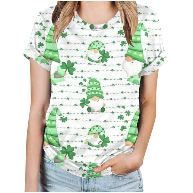 KIHOUT Nouveaux Arrivlas T-Shirts pour Femmes Fête de la Saint-Patrick, Mode Grande Taille Col Rond Manches Courtes T-Shirt Imprimé Vert, Taille P-5TG