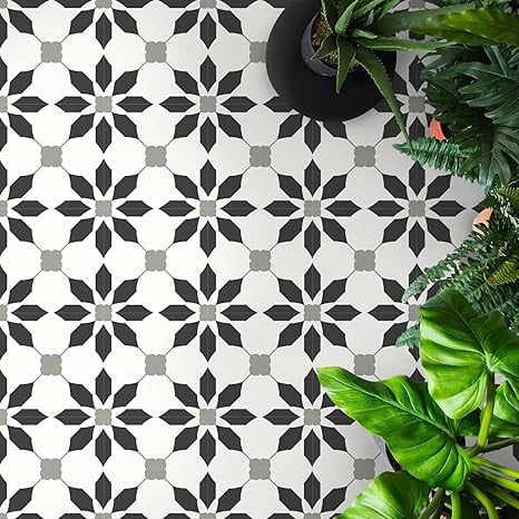 MORCART 7.87" x 7.87" Peel and Stick Floor Tile, 20 PCS Self-Adhesive DIY Vinyl Flooring for Renters, Removable and Waterproof Tile Sticker for Bathroom, Kitchen, Staircase (Black)