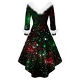 thumbnail image 4 of Women's Fashionable Casual Fitted Christmas Print Party Long-Sleeved V-Neck Hair Collar Dress for Holiday Parties and Events,Dark Green,5XL, 4 of 6