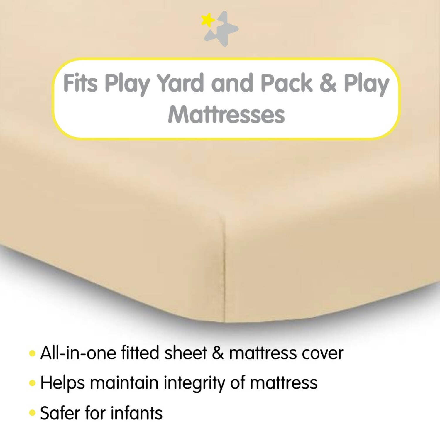 BreathableBabyAll-in-One Fitted Sheet Waterproof Cover, For 39" x 27"/99 x 69 cm Play Yard Mattress, Beige (2-Pack)