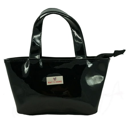 - Woman Small Handbag PVC Mini Girls Purse Synthetic Leather Handbag With Zippered Main Pocket Black